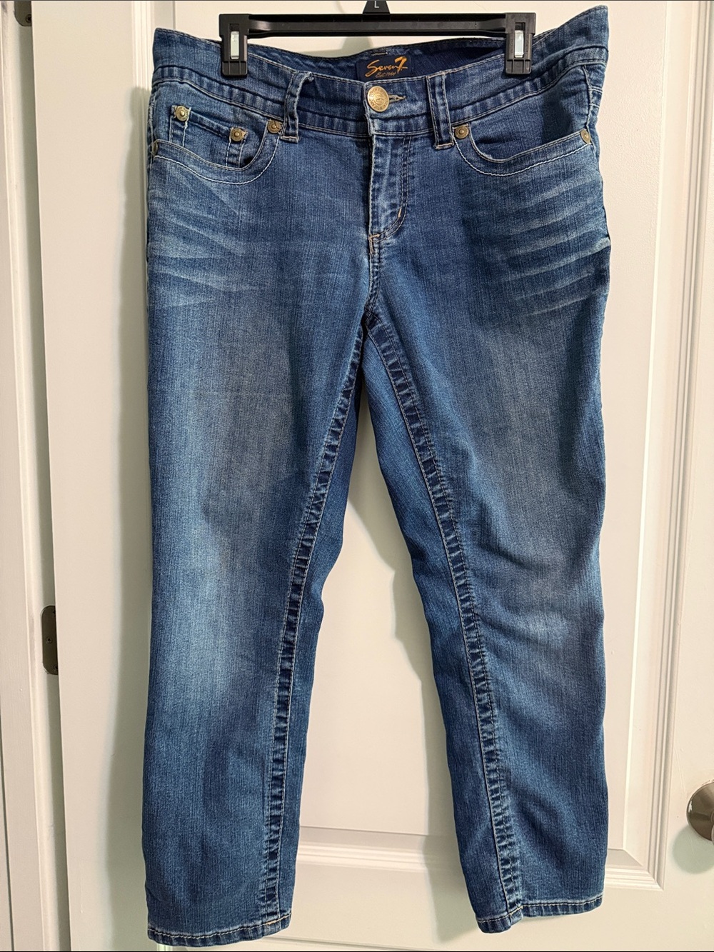 Seven7 Dark Blue Classic Denim Jeans with Contrast Stitching